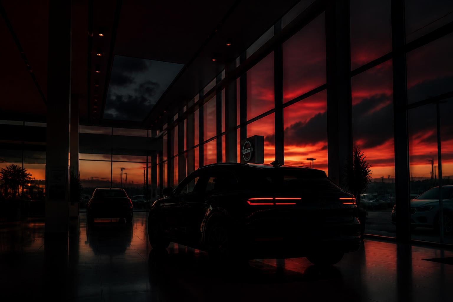 Local business storefront at dusk